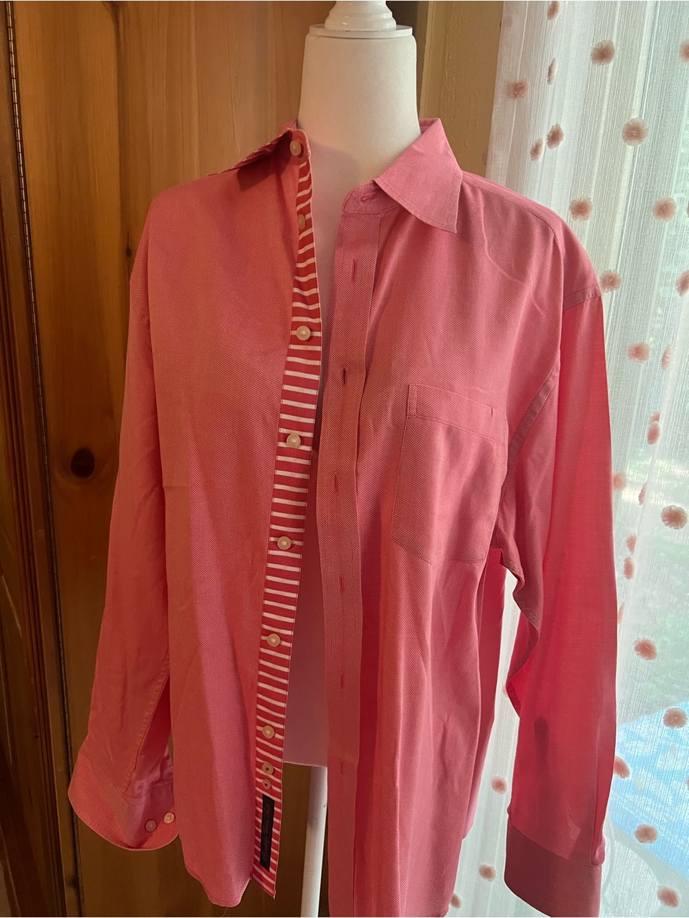 Robert Graham Coral-Pink Lightweight Shirt Jacket with Striped Placket